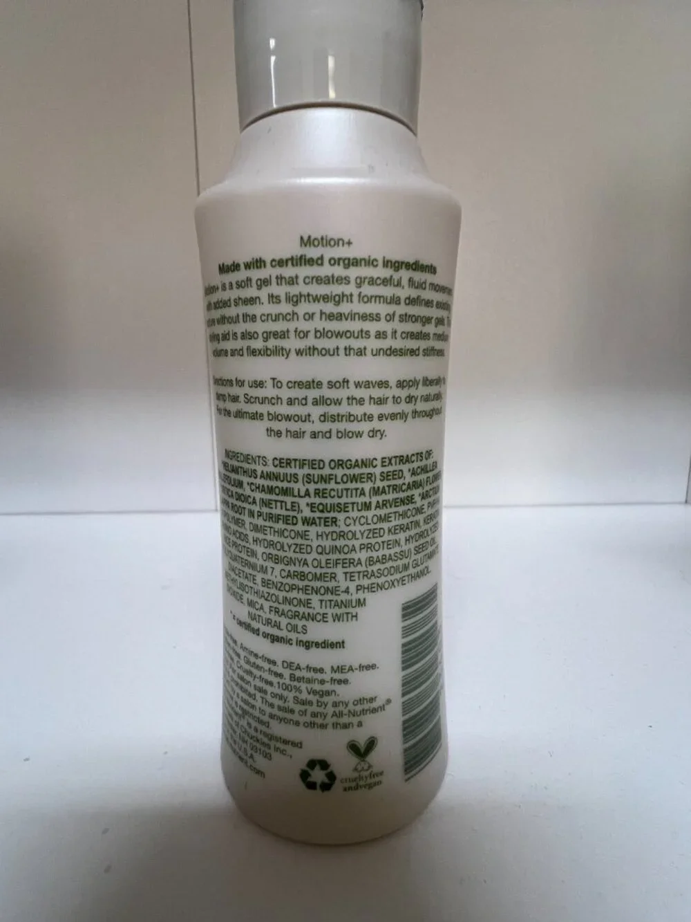 All Nutrients Motion + Soft Hair Gel 3.4 oz Uv Color Protection 100% Vegan